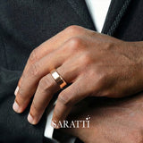 8mm mens wedding band brushed finish design detail in 18K rose gold | SARATTI