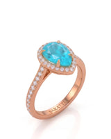 Rose gold view of Solenne Halo Pear Paraiba Tourmaline diamond halo setting | SARATTI