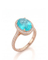 Rose gold view of Cordelle Halo Oval Paraiba Tourmaline diamond rope band setting | SARATTI