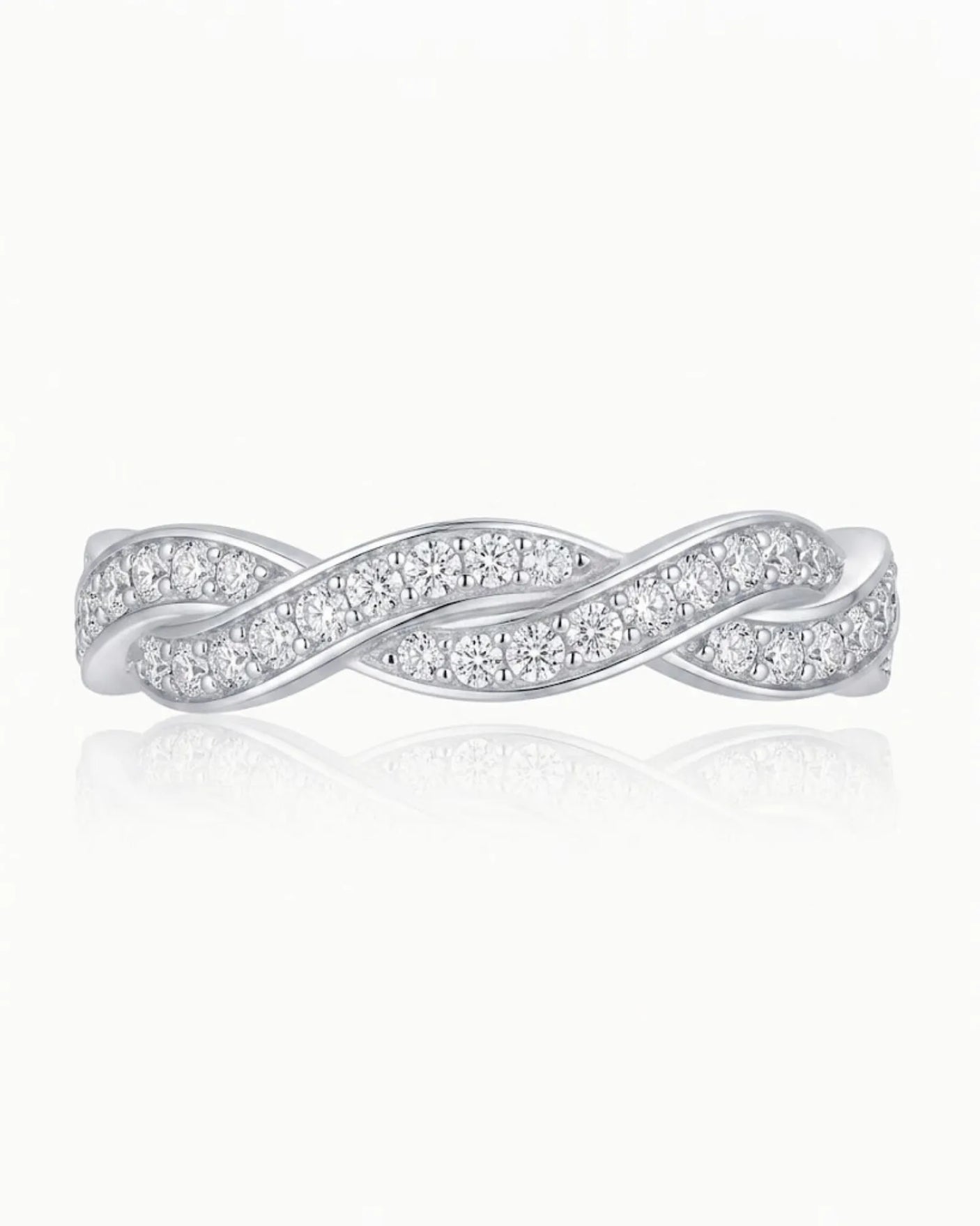 Twisted Shank Vintage Diamond Eternity Band in 18K White Gold — Platinum — View 2