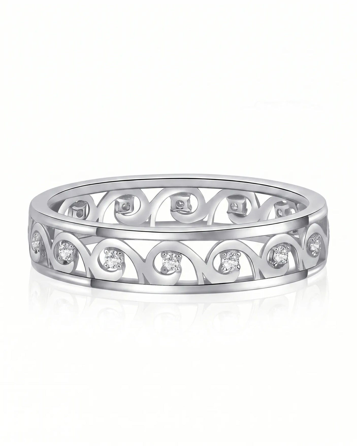Art Nouveu Wedding Band with Diamonds Yellow Gold