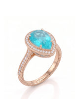 Cordelle Halo Pear Paraiba Tourmaline diamond rope band setting in rose gold