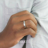 Thin mens wedding band worn on hand in 18K white gold | SARATTI