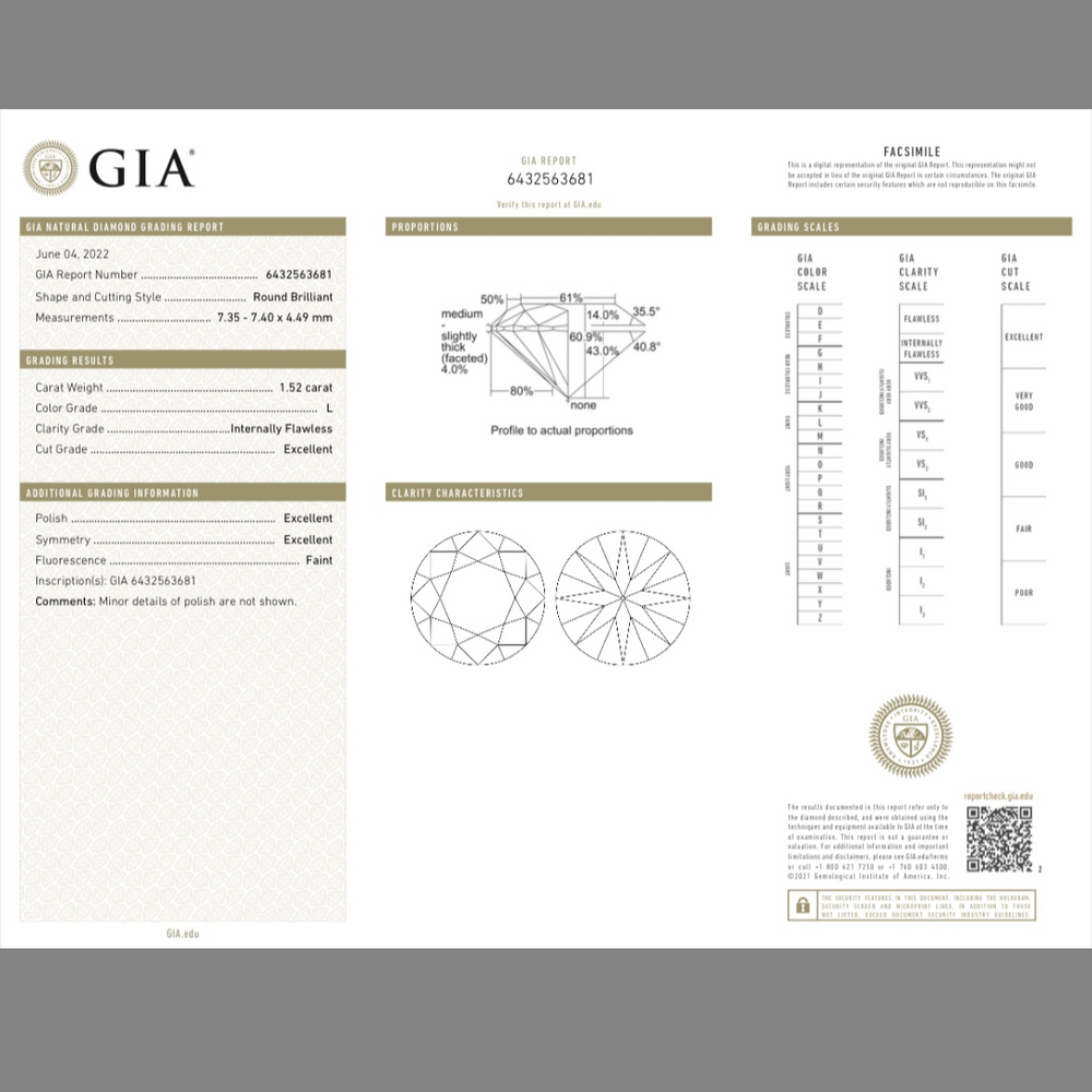 Diamond Color Lk 1.52 carats Round Natural Diamond Color L Internally Flawless | GIA ...