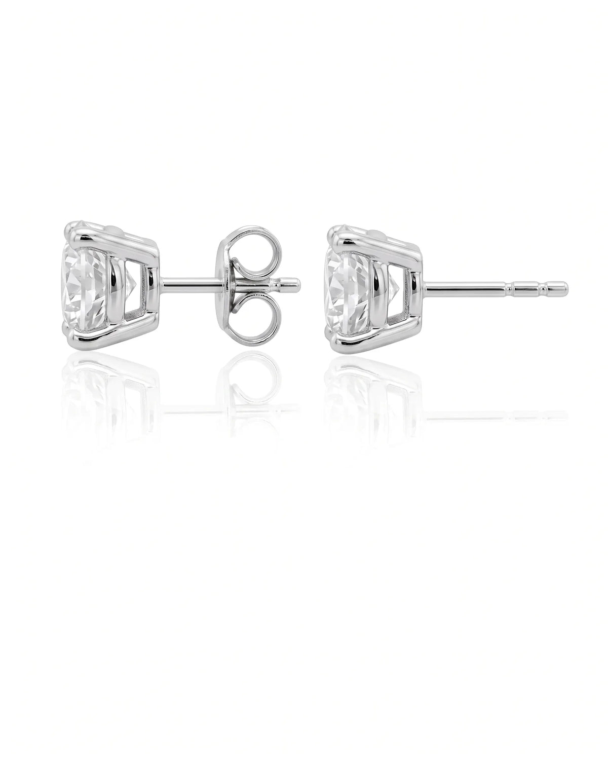 1.00 ct. tw. lab-grown round diamond four-prong studs in platinum, angled view | SARATTI