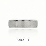 Mens comfort fit wedding band worn on hand in 18K white gold | SARATTI