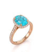 Rose gold view of Solenne Halo Oval Paraiba Tourmaline diamond halo setting | SARATTI