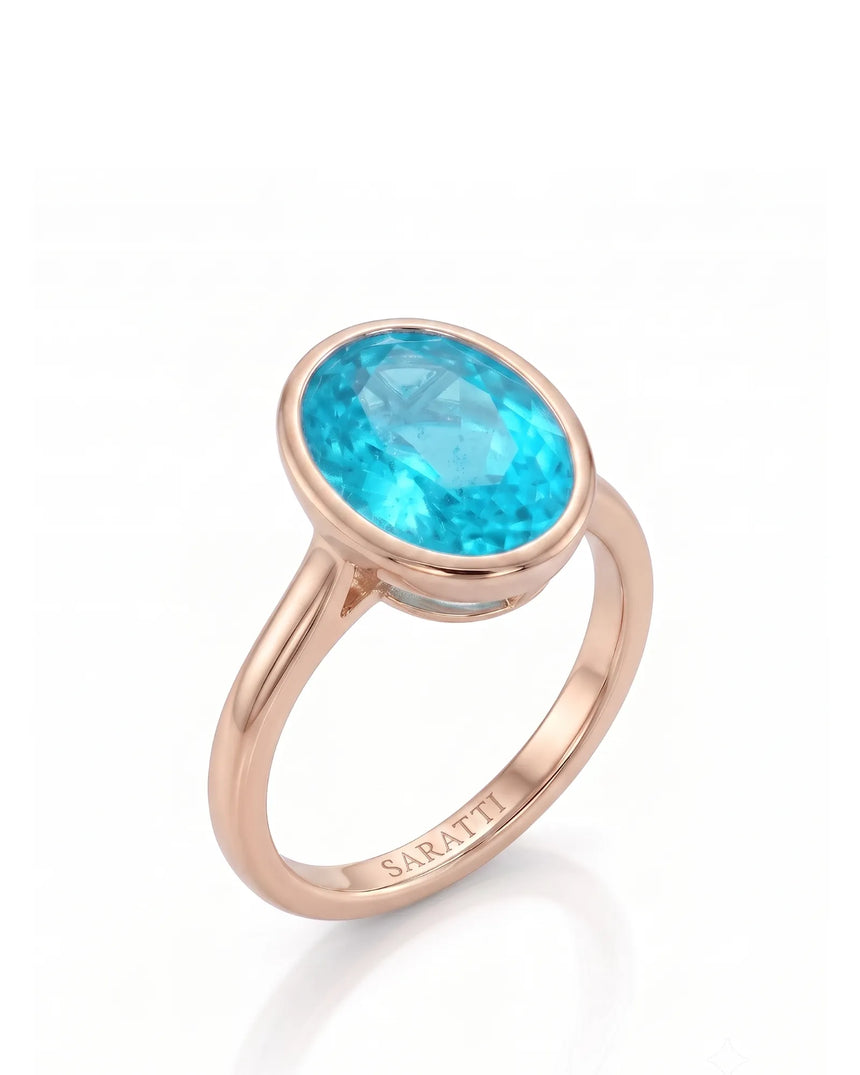Rose gold view of AUREX Oval Paraiba Tourmaline bezel setting | SARATTI