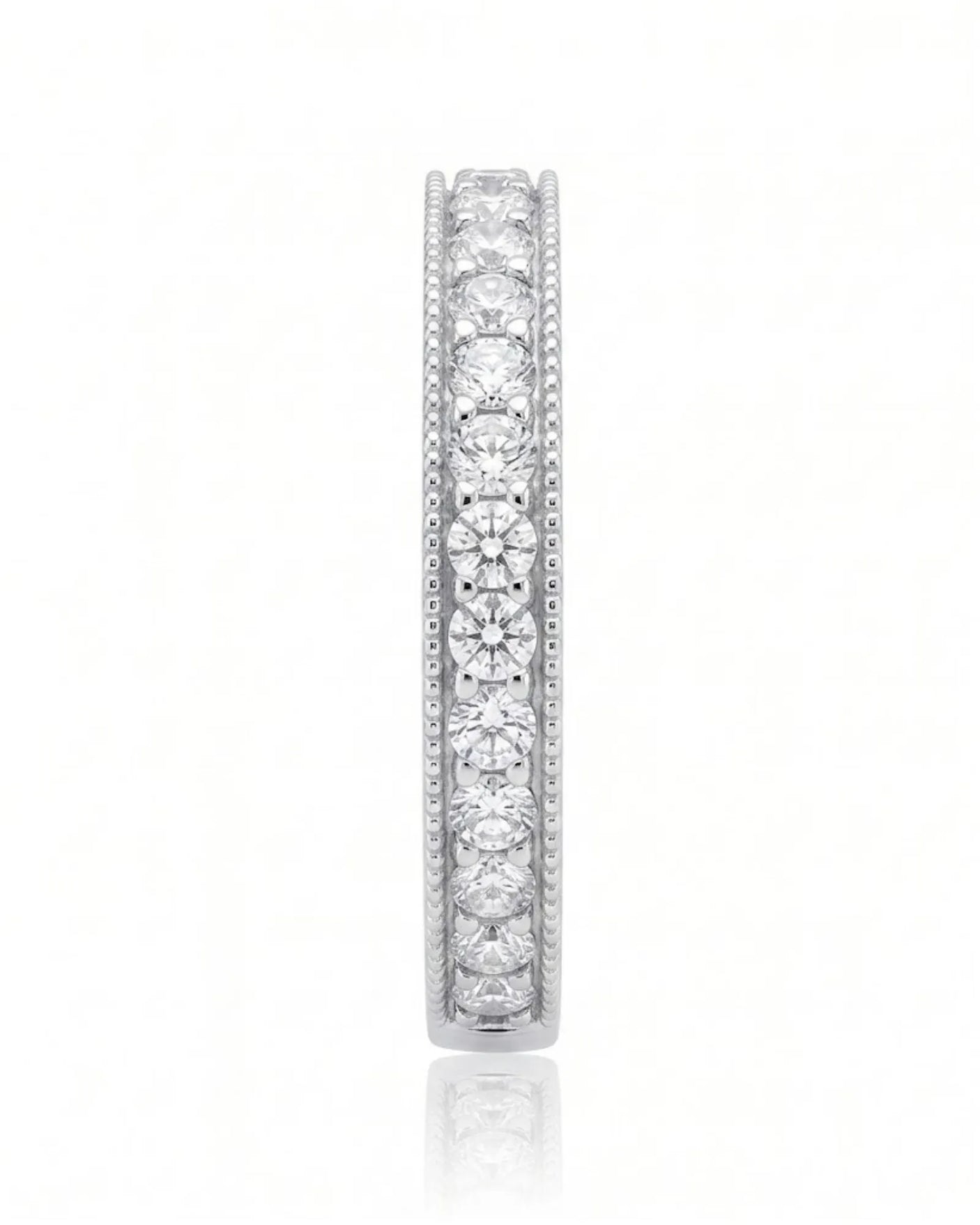 Milgrain Wedding Band with Diamonds in White Gold
