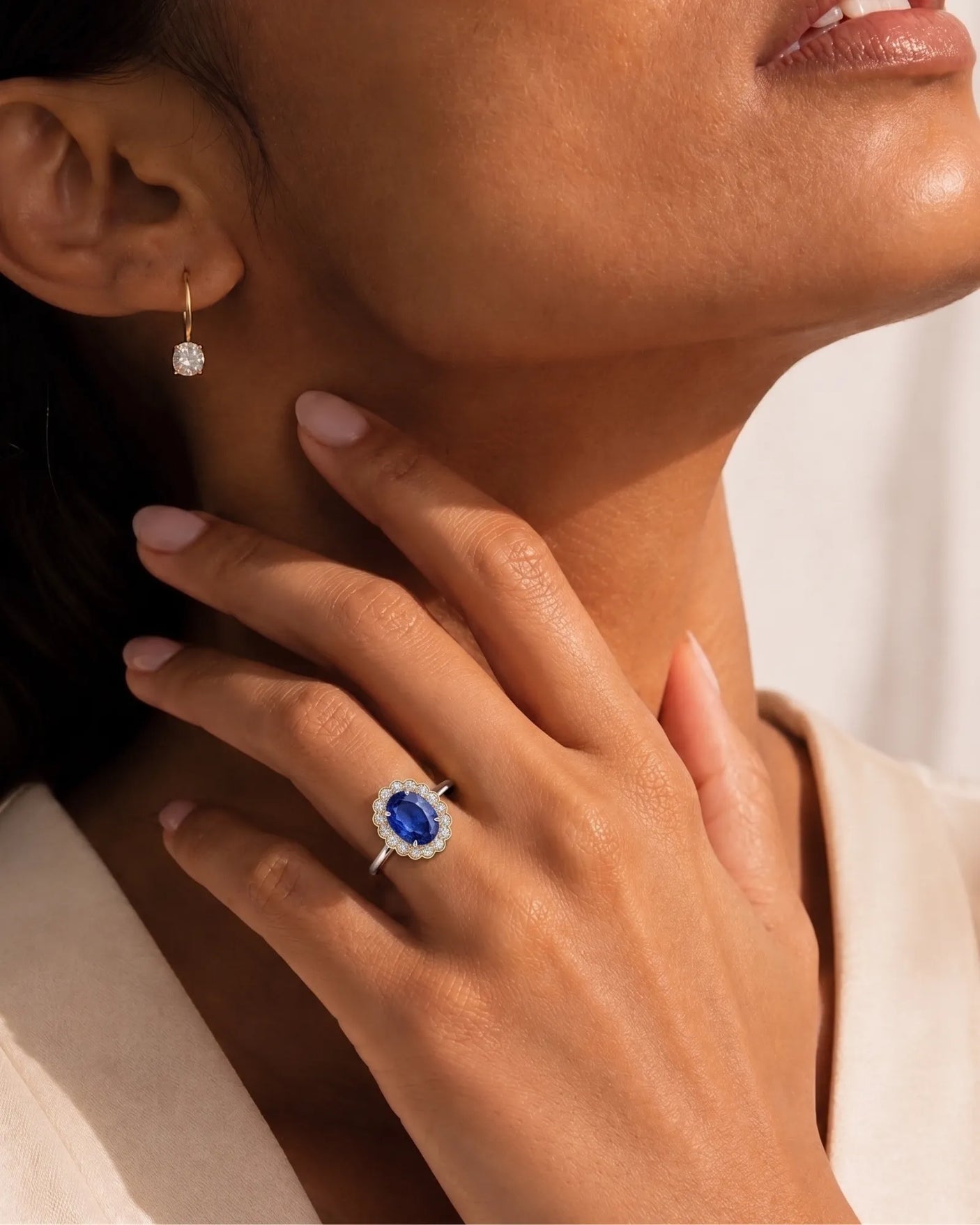 3 carat Oval Natural Sapphire and Diamond Cocktail Ring