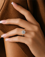3 carat moissanite six-prong ring with side stones in 18K yellow gold | SARATTI