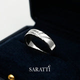 Mens comfort fit wedding band handcrafted textured design ring in 18K white gold | SARATTI