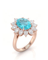 Rose gold view of ASTRA II Oval Paraiba Tourmaline cluster-shoulder solitaire setting | SARATTI