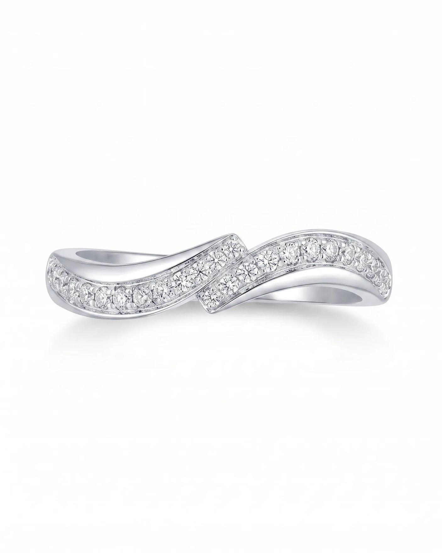 Wavy Diamond Half Eternity Wedding Band — Platinum — View 4