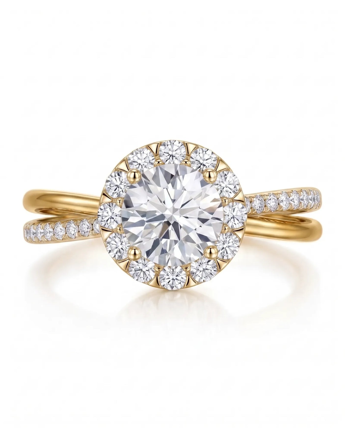 Elani – Natural Round Diamond Halo Split-Shank Ring