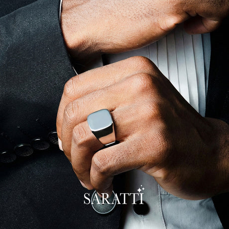 Mens wedding band geometric bolt design ring in 18K white gold | SARATTI