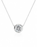 SOLARA Bezel-Set Round Cut solitaire necklace setting in white gold, front view | SARATTI