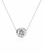 SOLARA Bezel-Set Round Cut solitaire necklace setting in white gold, front view | SARATTI