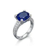 【Ships Fast】PT900 Oval Sapphire Diamond Pavé Ring