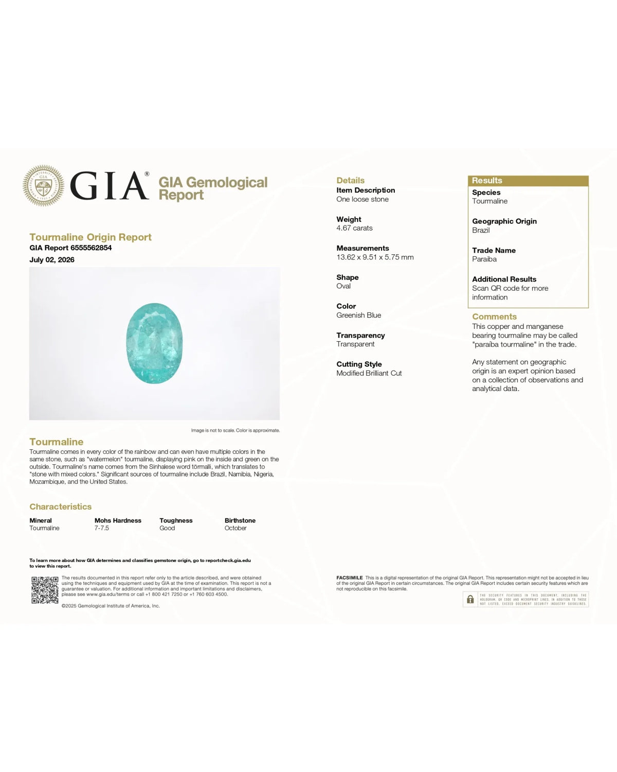 4.67 carats Natural Paraiba Tourmaline oval loose centre stone GIA certified view | SARATTI