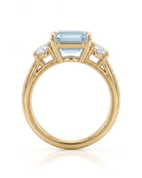 Étoile Trinity pear cut Aquamarine three-stone diamond ring setting in Yellow Gold, gallery view | SARATTI