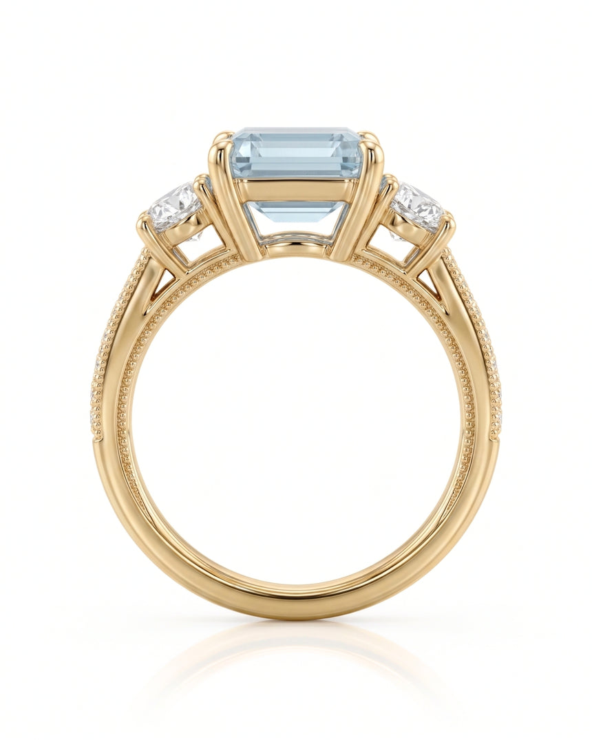 Étoile Trinity pear cut Aquamarine three-stone diamond ring setting in Yellow Gold, gallery view | SARATTI