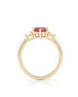 Romantic heart-shaped ruby ring with two diamond side stones in 18K Yellow Gold - SARATTI