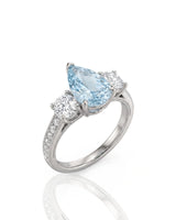 Étoile Trinity pear cut Aquamarine three-stone diamond ring setting in Platinum, 45-degree view | SARATTI