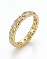 Hot Cross diamond-encrusted wedding band in yellow gold, 45-degree view | SARATTI