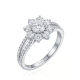 Rhoda – Fortune Compass Natural Round Diamond Floral Halo Engagement Ring