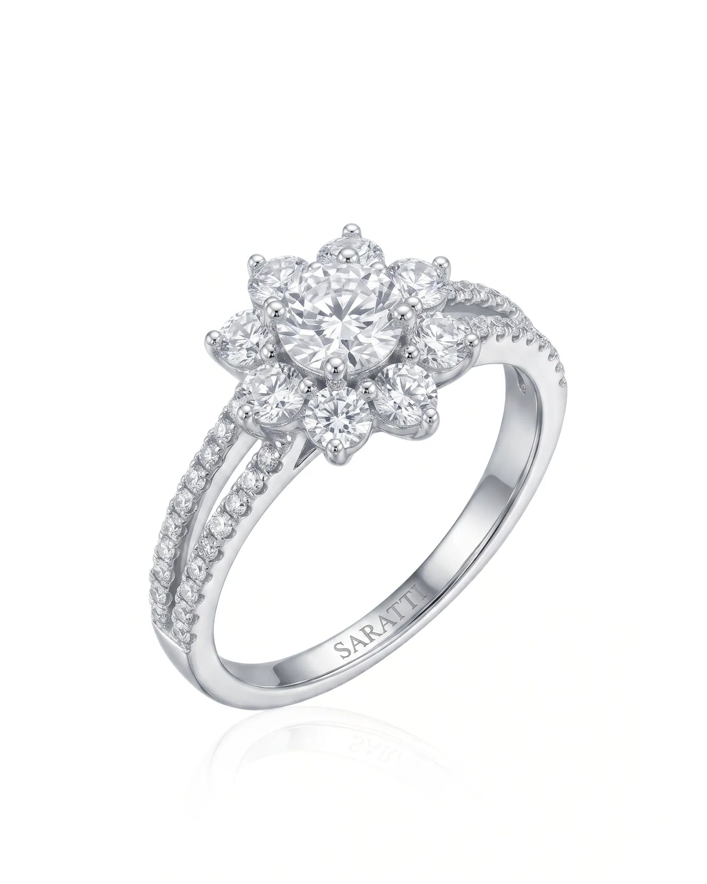Rhoda – Fortune Compass Natural Round Diamond Floral Halo Engagement Ring