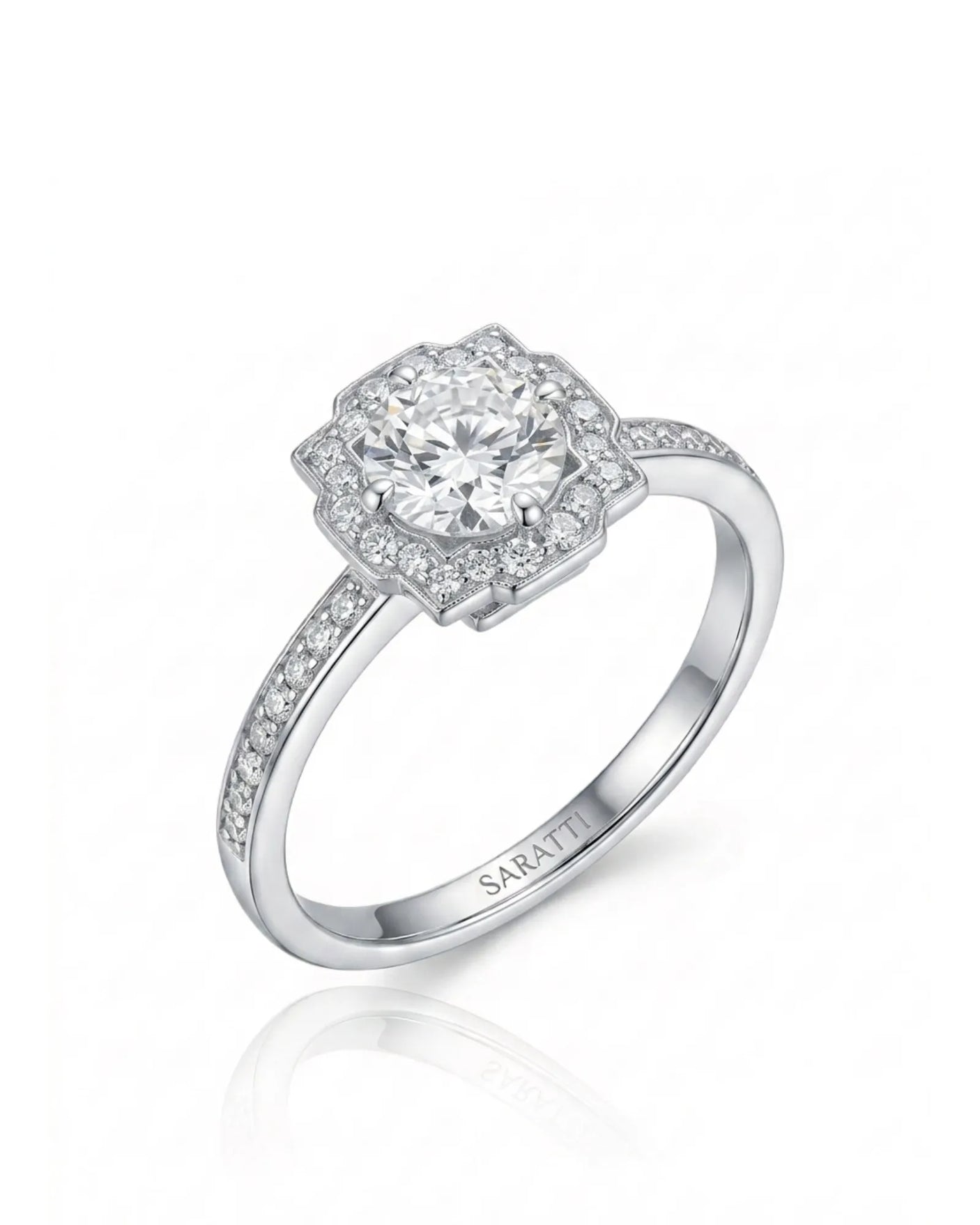 Elise – Natural Round Diamond Square Halo Engagement Ring