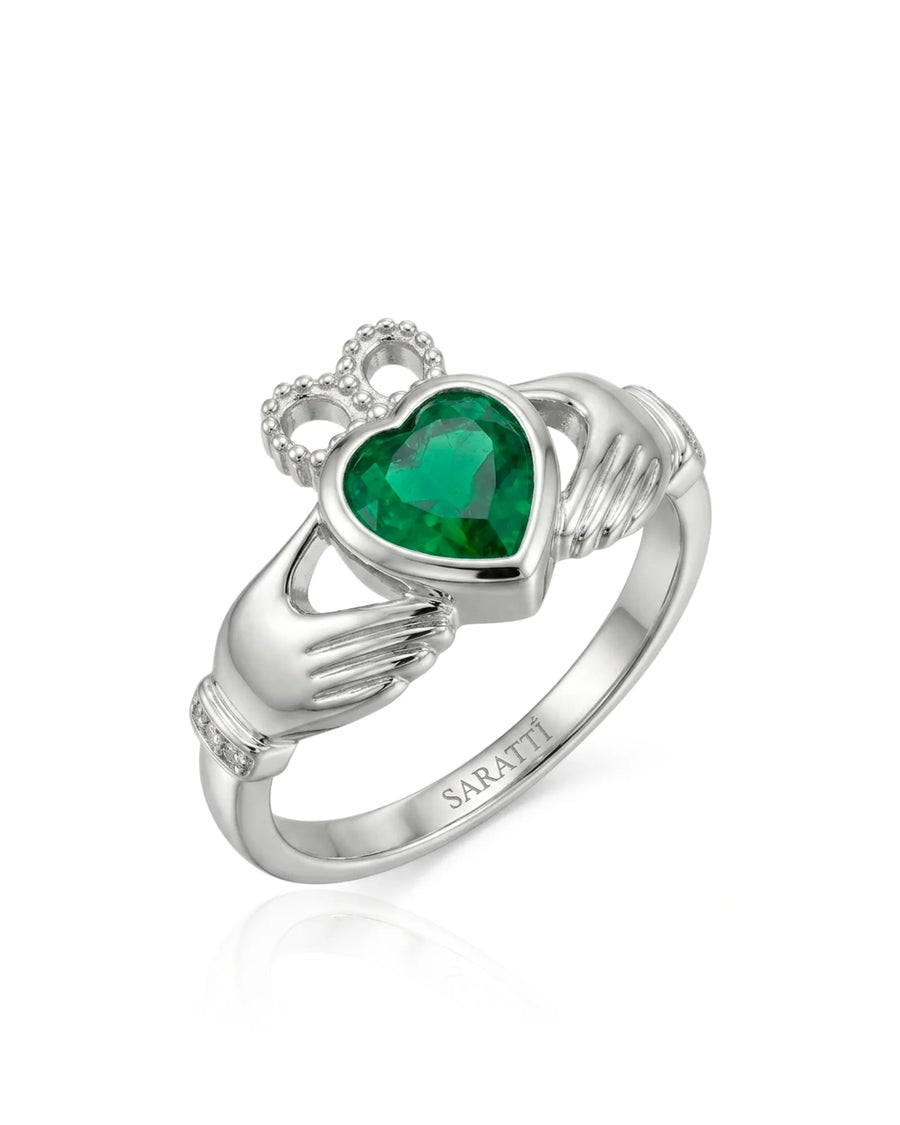Coronet Heart Emerald Claddagh Ring