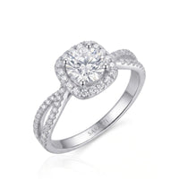 Sandra – Natural Round Diamond Halo Split-Shank Engagement Ring