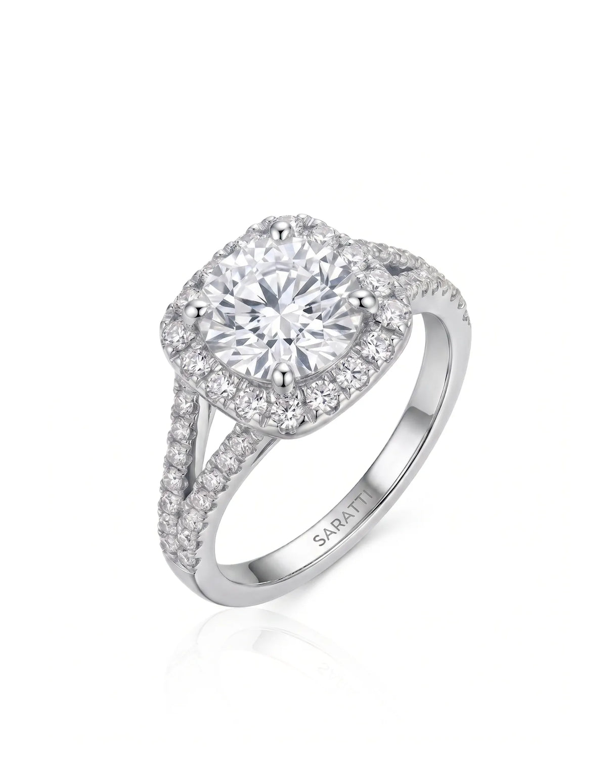Evana – Natural Round Diamond Halo Split-Shank Engagement Ring
