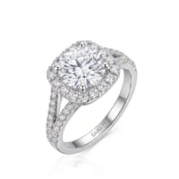 Evana – Natural Round Diamond Halo Split-Shank Engagement Ring
