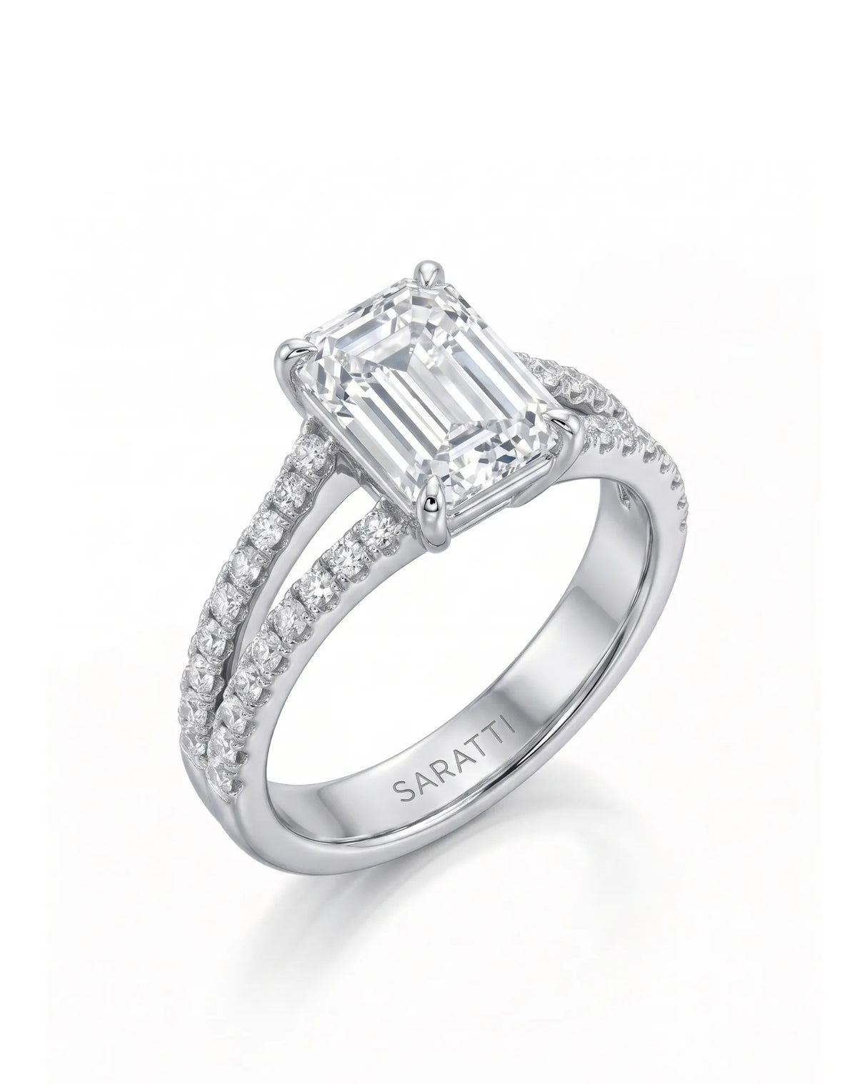 Lilah – Natural Emerald-Cut Diamond Split-Shank Engagement Ring