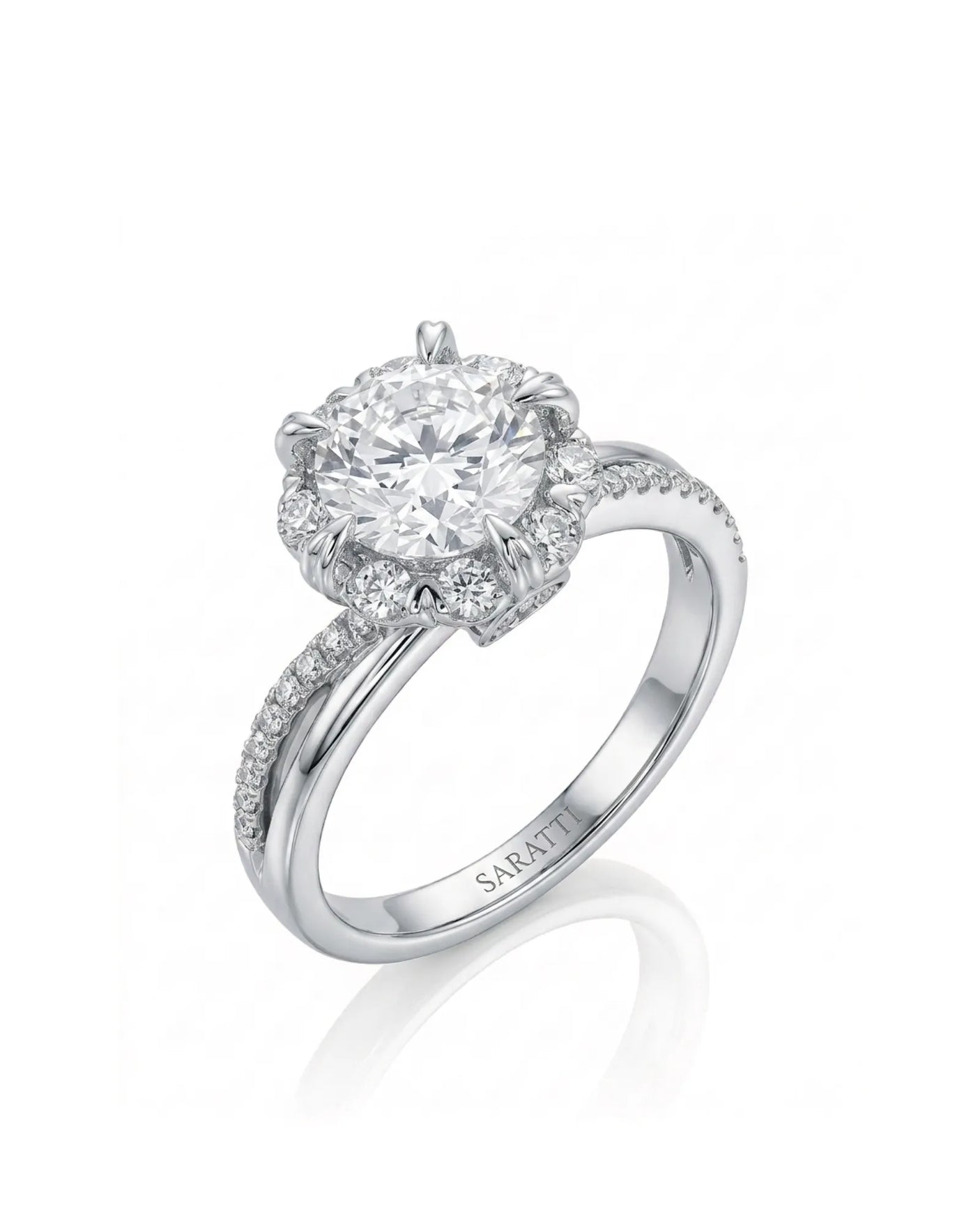 Merida – Sweet Serenity Natural Round Diamond Floral Halo Ring