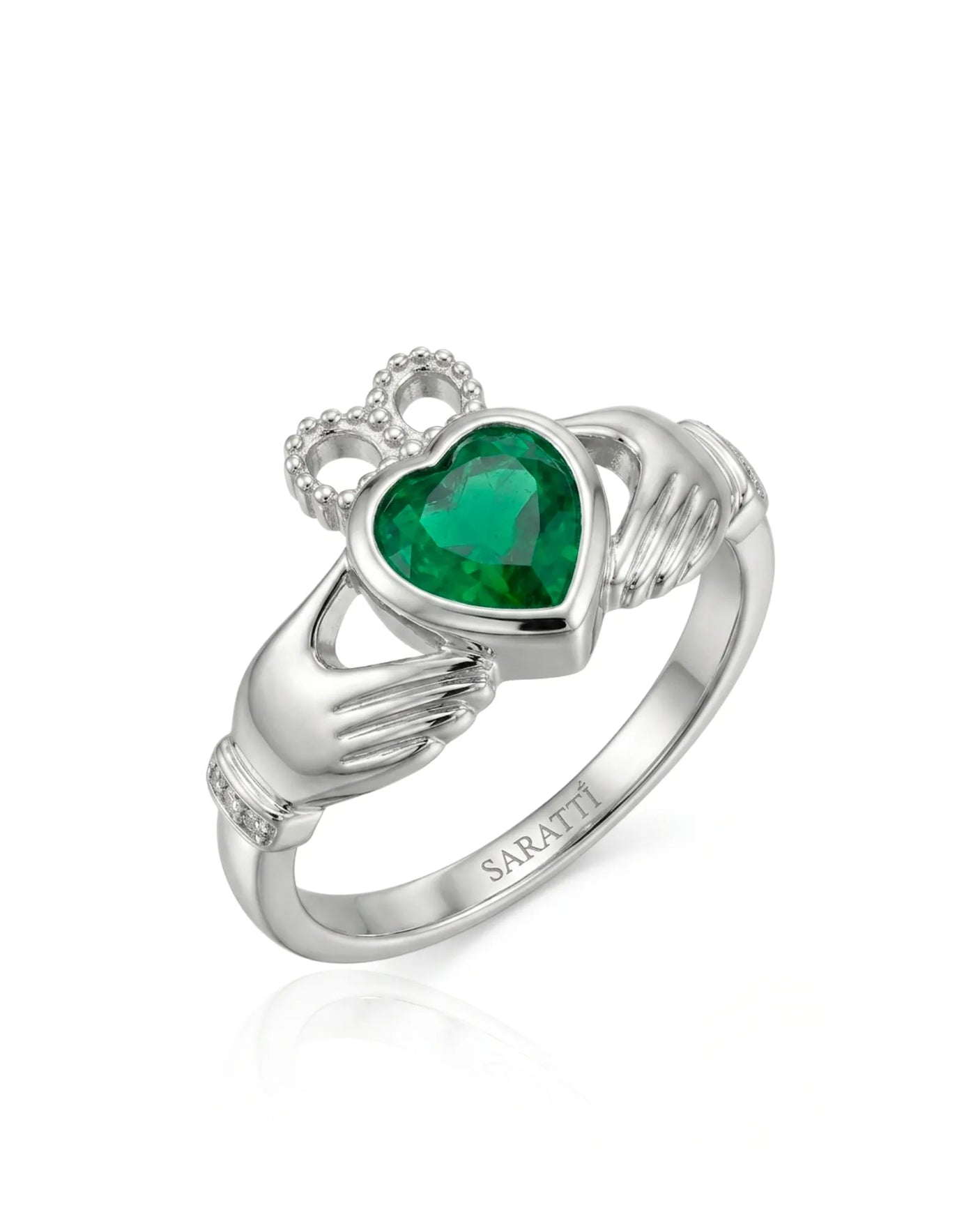 Coronet Heart Emerald Claddagh Ring