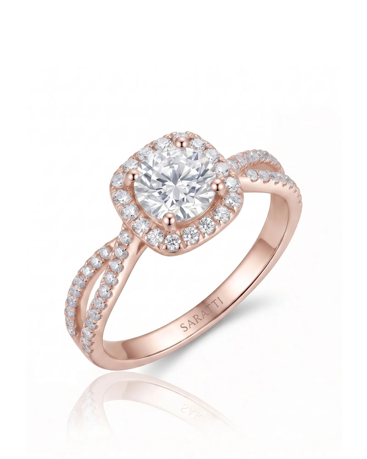 Sandra – Natural Round Diamond Halo Split-Shank Engagement Ring