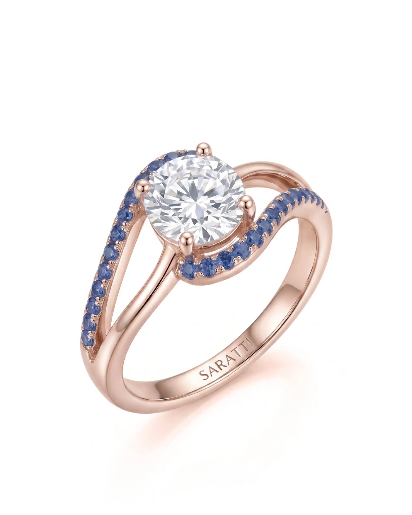 Kelly – Natural Round Diamond & Sapphire Split-Shank Engagement Ring