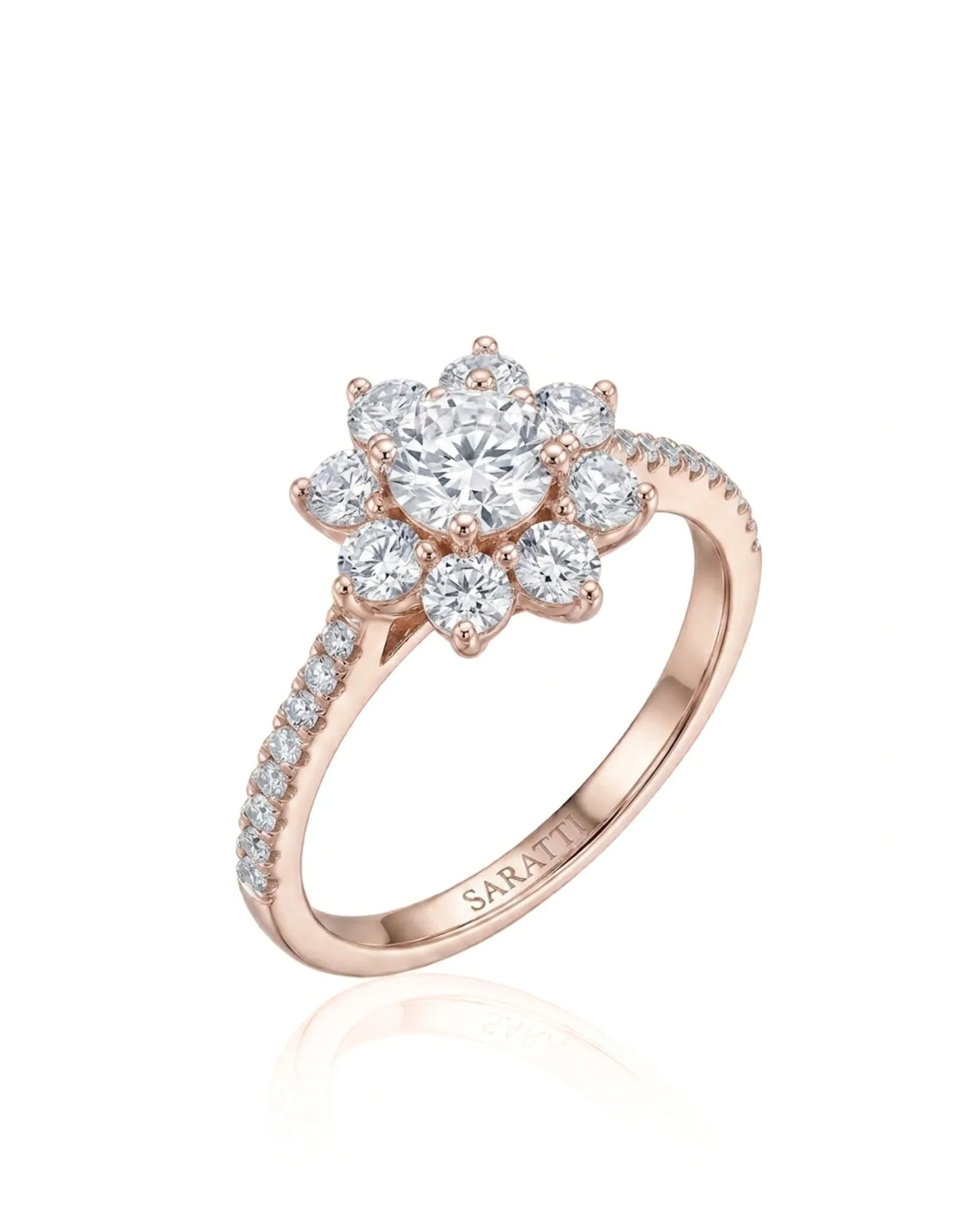 Rhoda – Fortune Compass Natural Round Diamond Floral Halo Engagement Ring