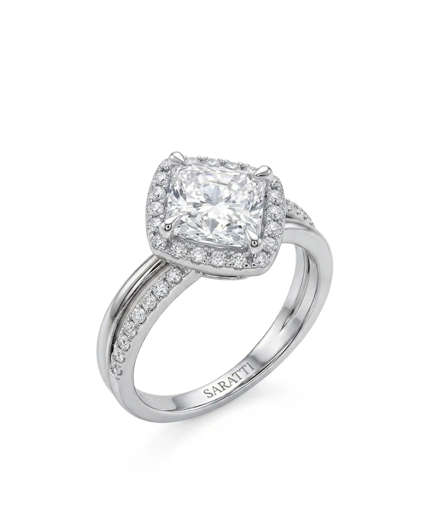 Renea – Majestic Grace Natural Round Diamond Two-Tone Halo Ring