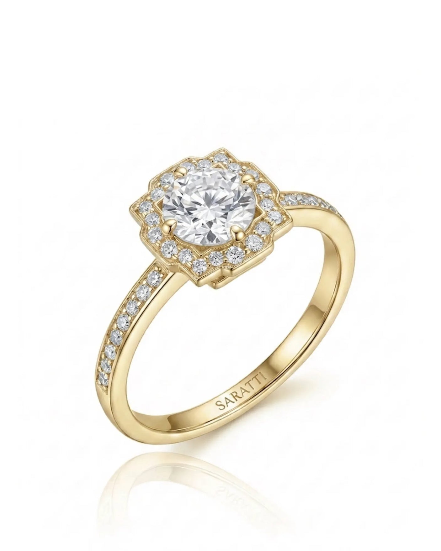 Elise – Natural Round Diamond Square Halo Engagement Ring