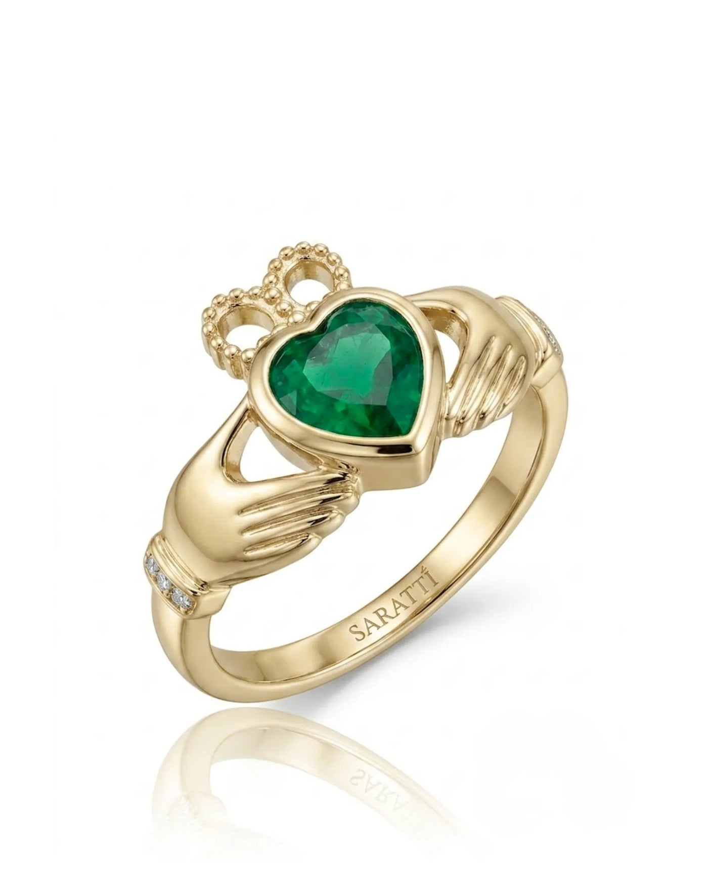 Coronet Heart Emerald Claddagh Ring