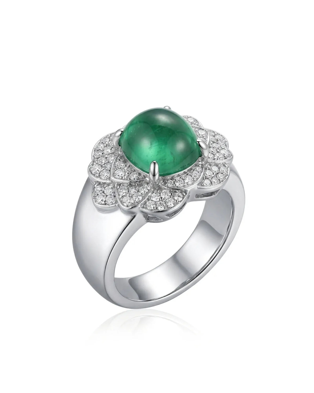 【Ships Fast】PT900 Sugarloaf Emerald Diamond Cluster Ring