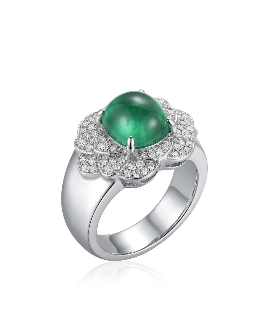 【Ships Fast】PT900 Sugarloaf Emerald Diamond Cluster Ring