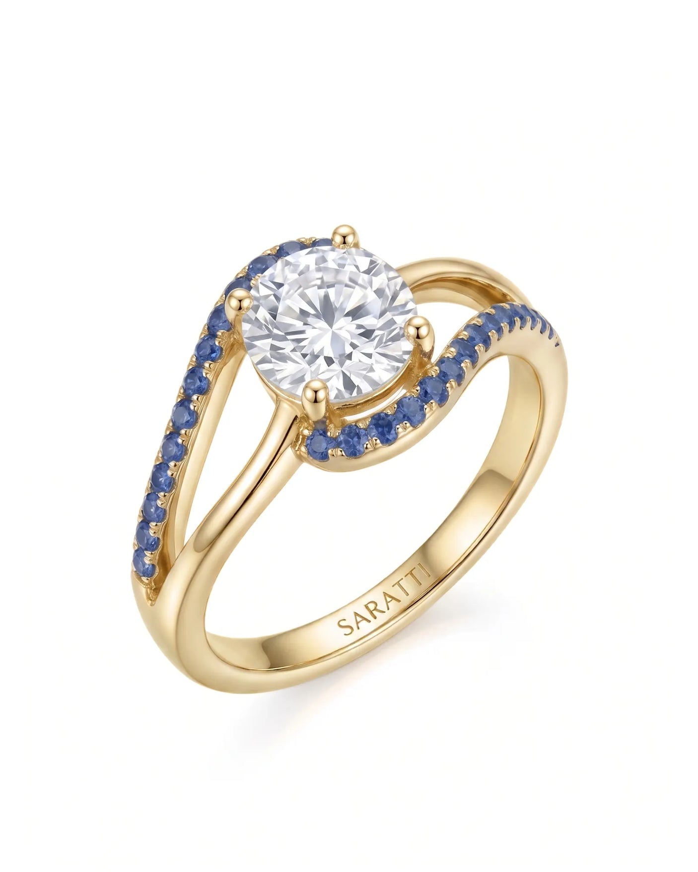 Kelly – Natural Round Diamond & Sapphire Split-Shank Engagement Ring
