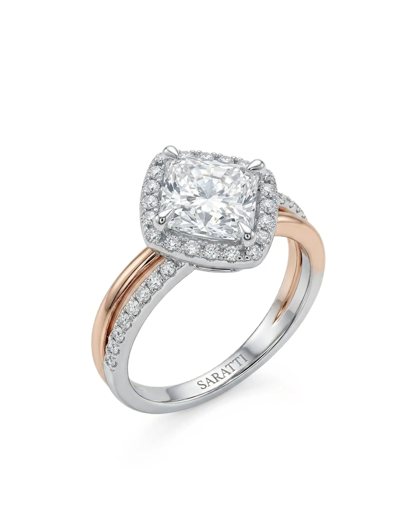 Renea – Majestic Grace Natural Round Diamond Two-Tone Halo Ring
