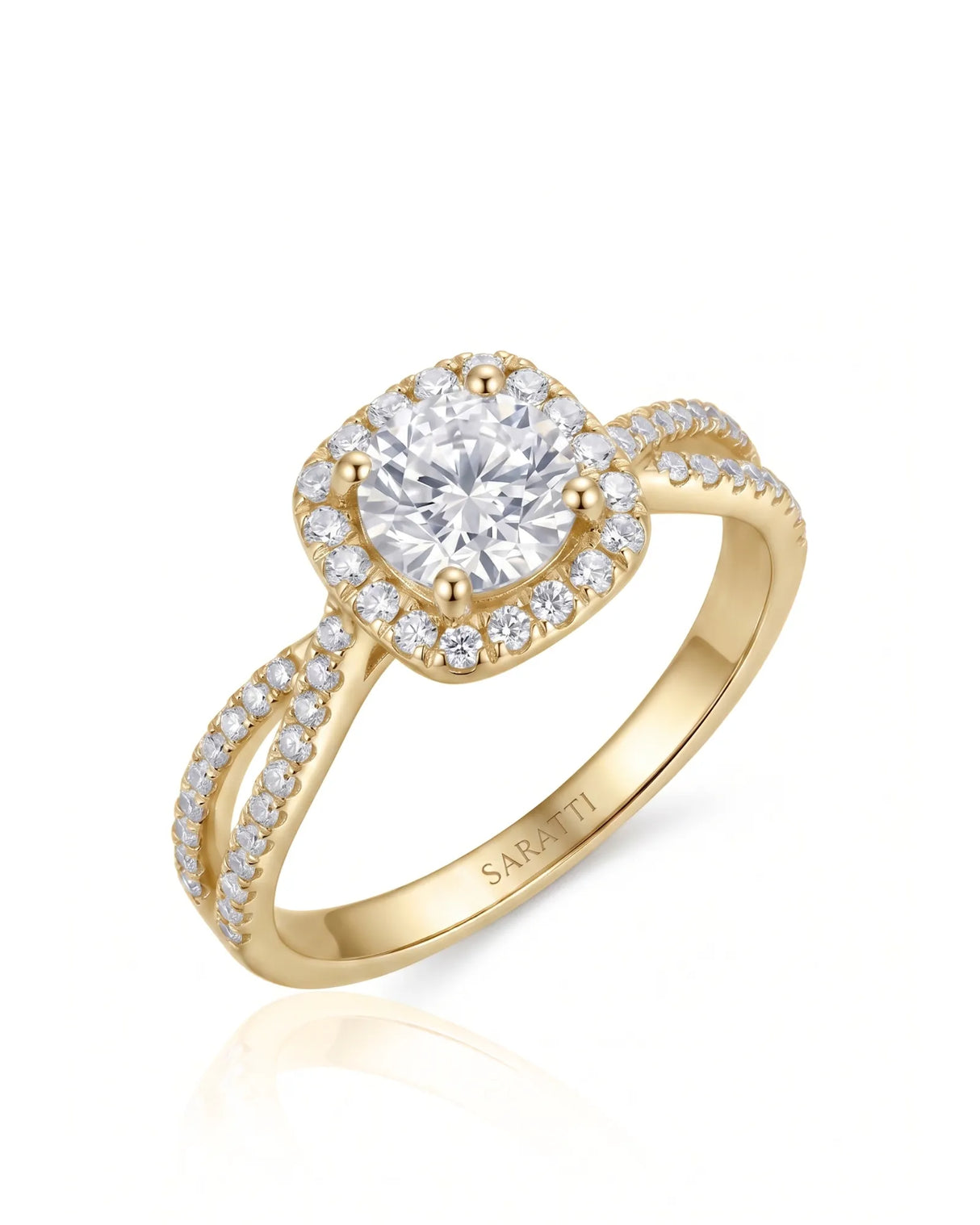 Sandra – Natural Round Diamond Halo Split-Shank Engagement Ring